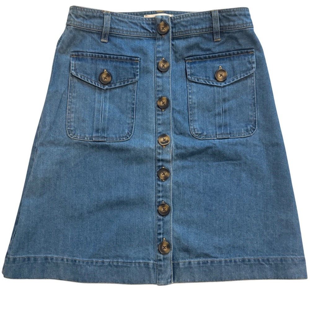 Sundance Womens PXS Button Front Denim Mini Skirt Blue Cotton A-Line Utility PXS